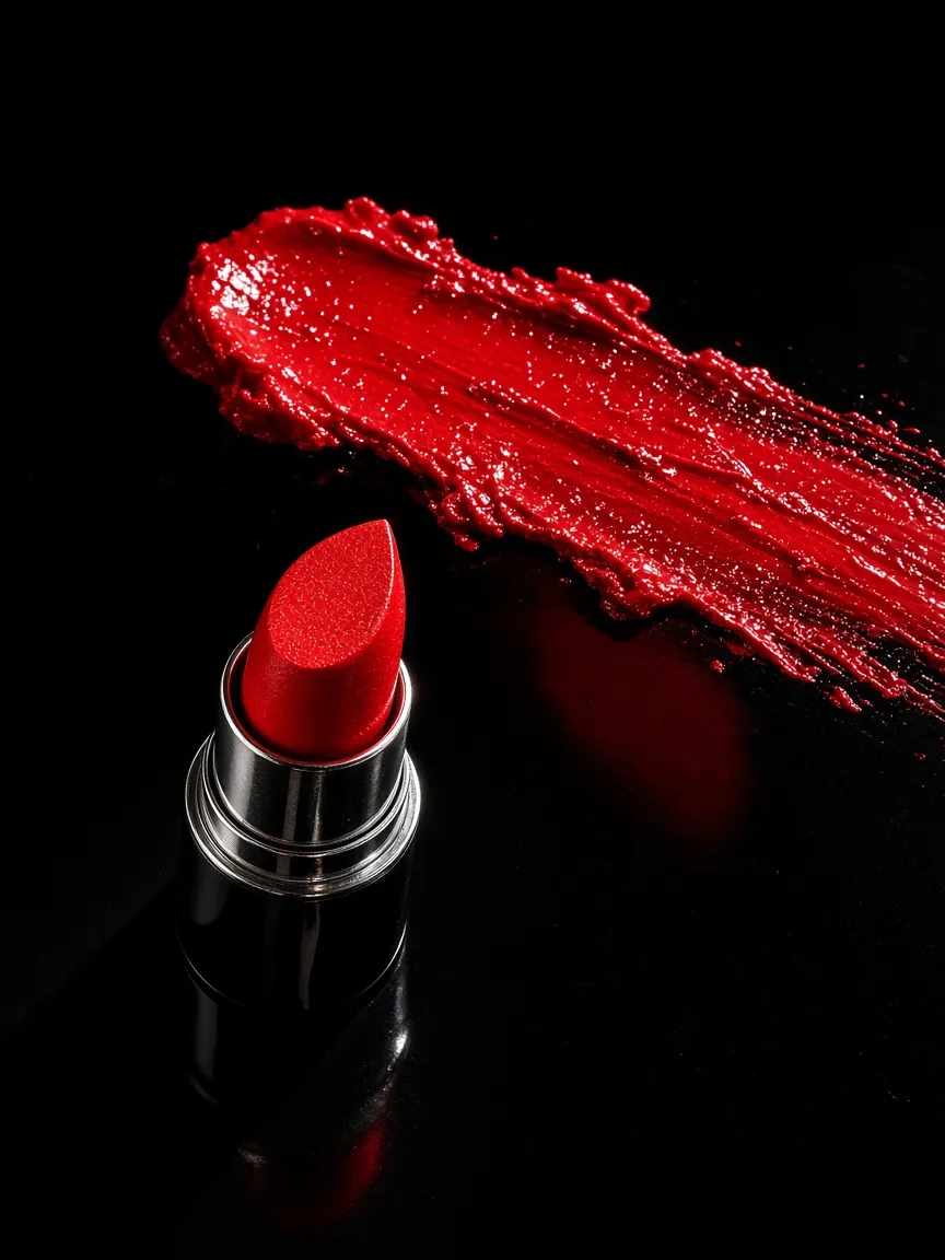 Labial rojo sobre superficie negra